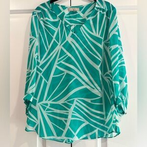 Banana Republic Blue and Green Graphic Blouse with Cuffed Sleeves
